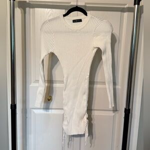 Just Quella White Knit Ribbed Sweater Dress